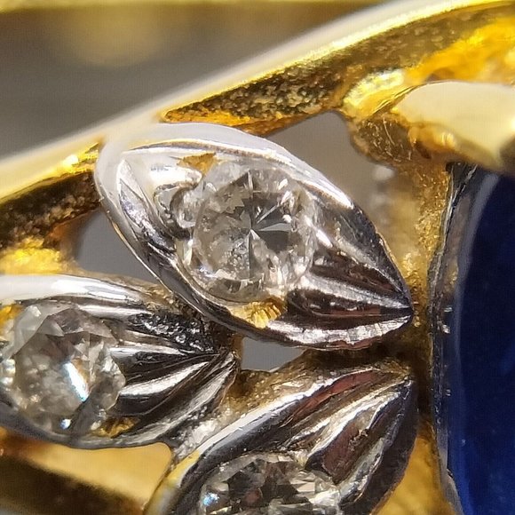 Genuine VTG 1 ct Sapphire Stone + Diamond Genuine 18k Yellow Gold Ring US Sz 7.5 - Picture 9 of 9